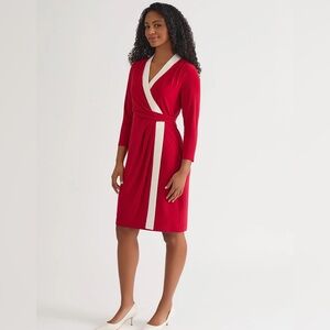 Kasper Contrast Wrap Dress in color Crimson Red Cream size XL